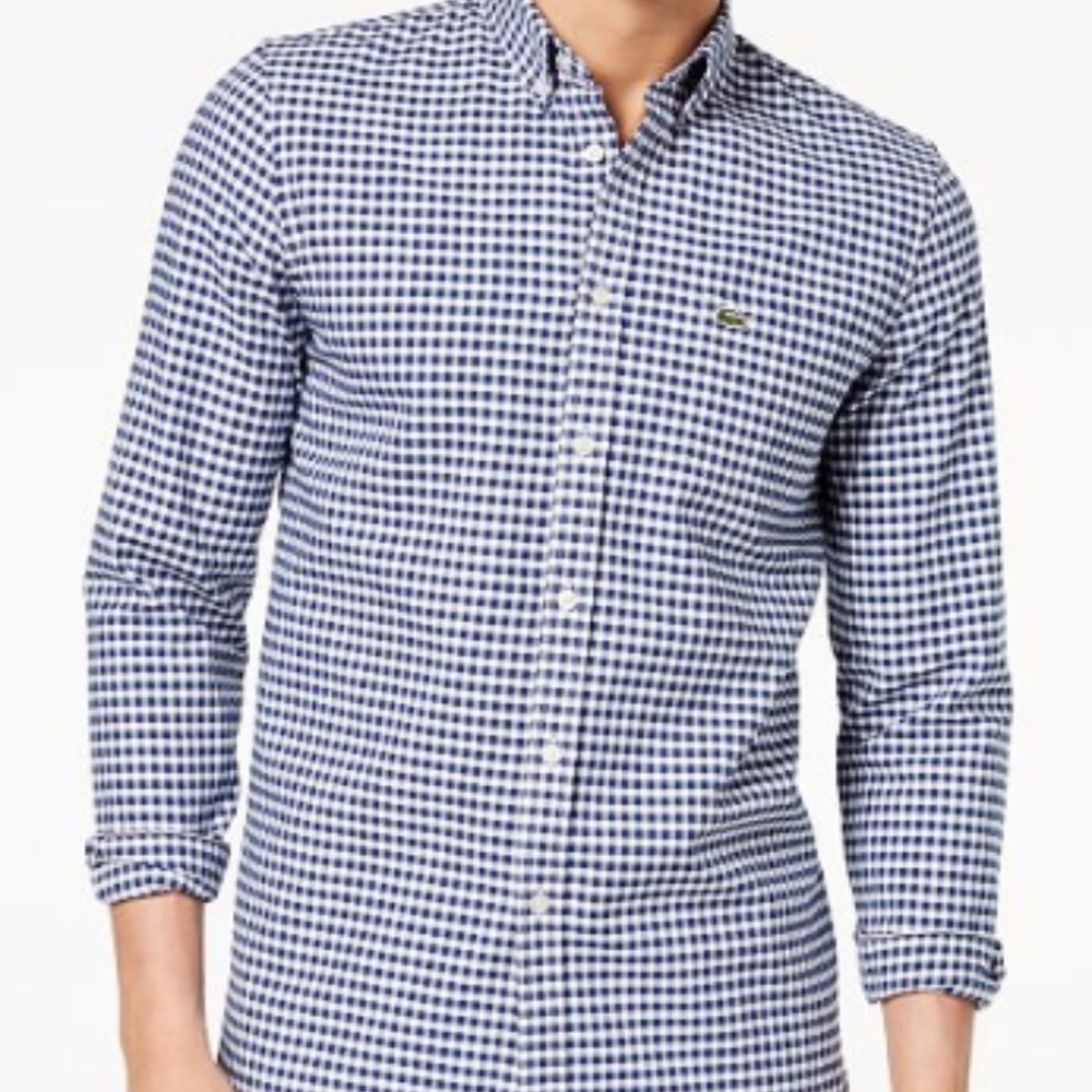 BRAND NEW! Lacoste Mens Gingham Check Oxford Shirt